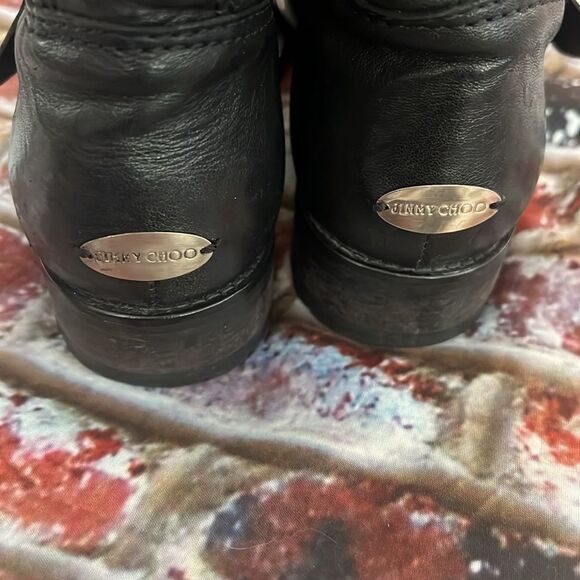 Jimmy Choo black leather Moto style boots with soft gold buckle made in Italy - Picture 6 of 6